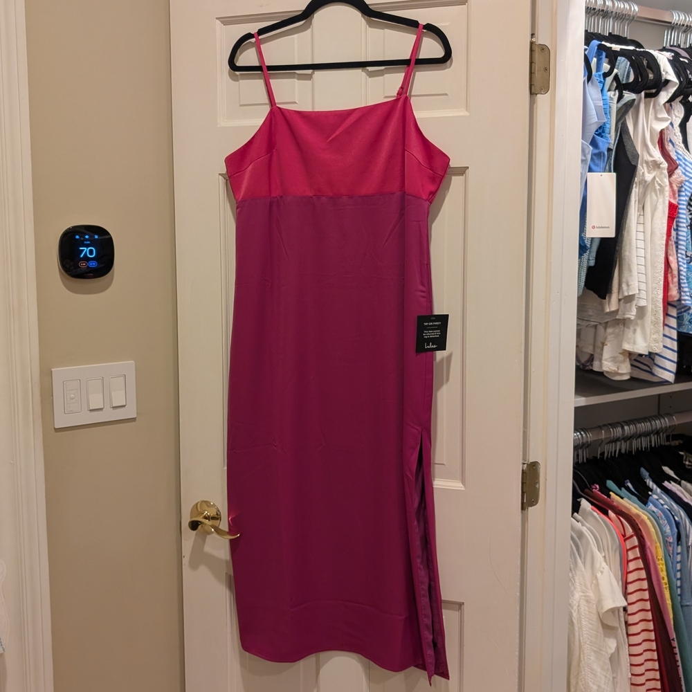 Lulu's Pink Feeling Sensational Hot Pink and Magenta Color Block Midi Size XL